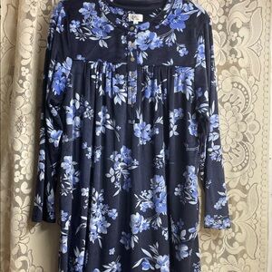 Aria Navy Blue Floral Long Sleeve Nightgown